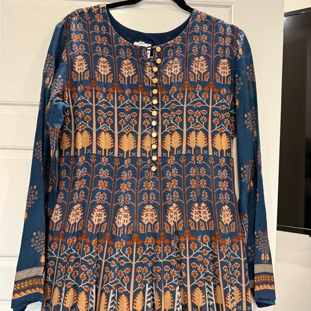 Bohemian Blue and Orange Long Sleeve Anarkali